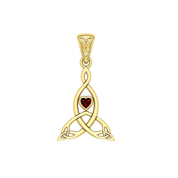 Celtic Mother Knot 14K Solid Gold Pendant with Gemstone GPD5911 - Jewelry
